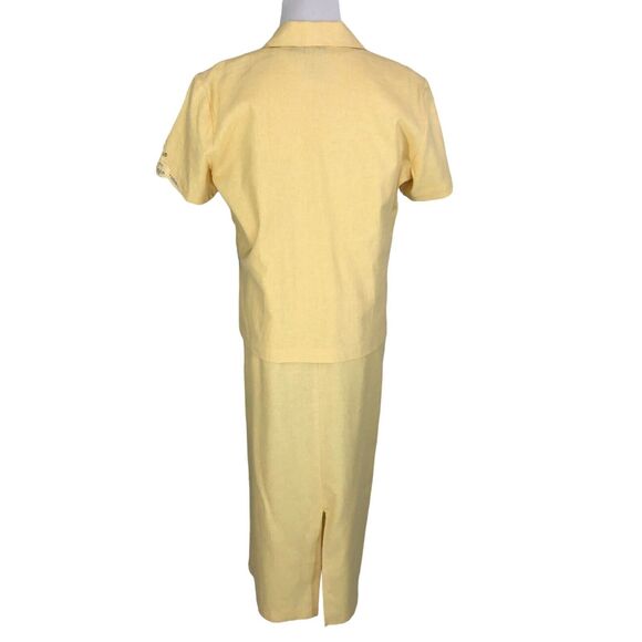 Erika Linen Midi Jacket Dress Button Front Jacket Blouse Eyelet Lace Trim - Picture 2 of 14